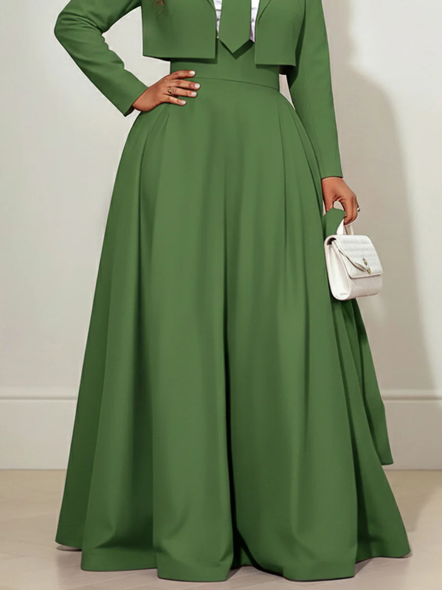 Elasticated Waist High Waisted Big Hemline Pleated Pockets Solid Color Zipper Wide Leg Pants - Image 8