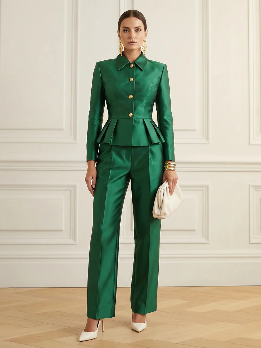 Elasticated Waist High Waisted Buttoned Contrast Color Ruffled Split-Joint Lapel Blazer Blouses&Shirts Tops - Image 7
