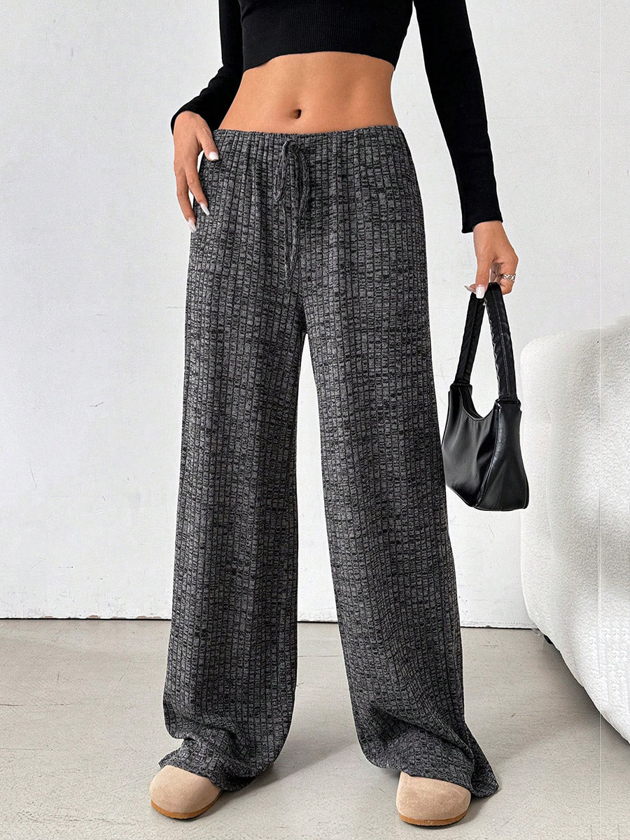Elasticated Waist High Waisted Contrast Color Drawstring Split-Joint Striped Pants - Image 15