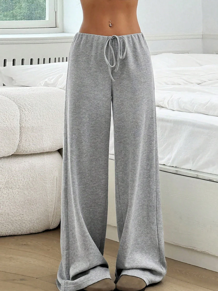Elasticated Waist High Waisted Contrast Color Drawstring Split-Joint Striped Pants - Image 6