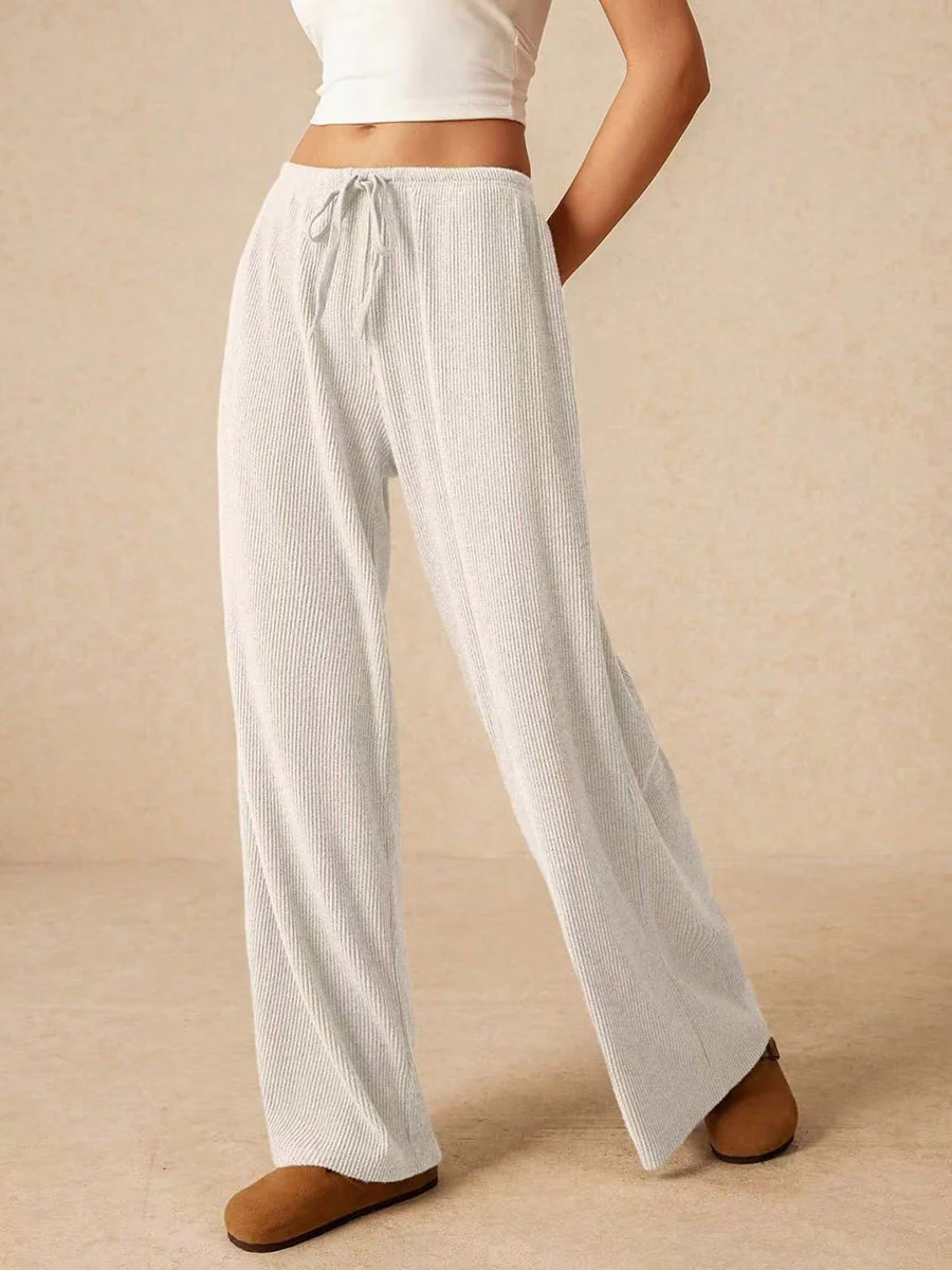 Elasticated Waist High Waisted Drawstring Solid Color Split-Joint Pants Trousers - Image 19