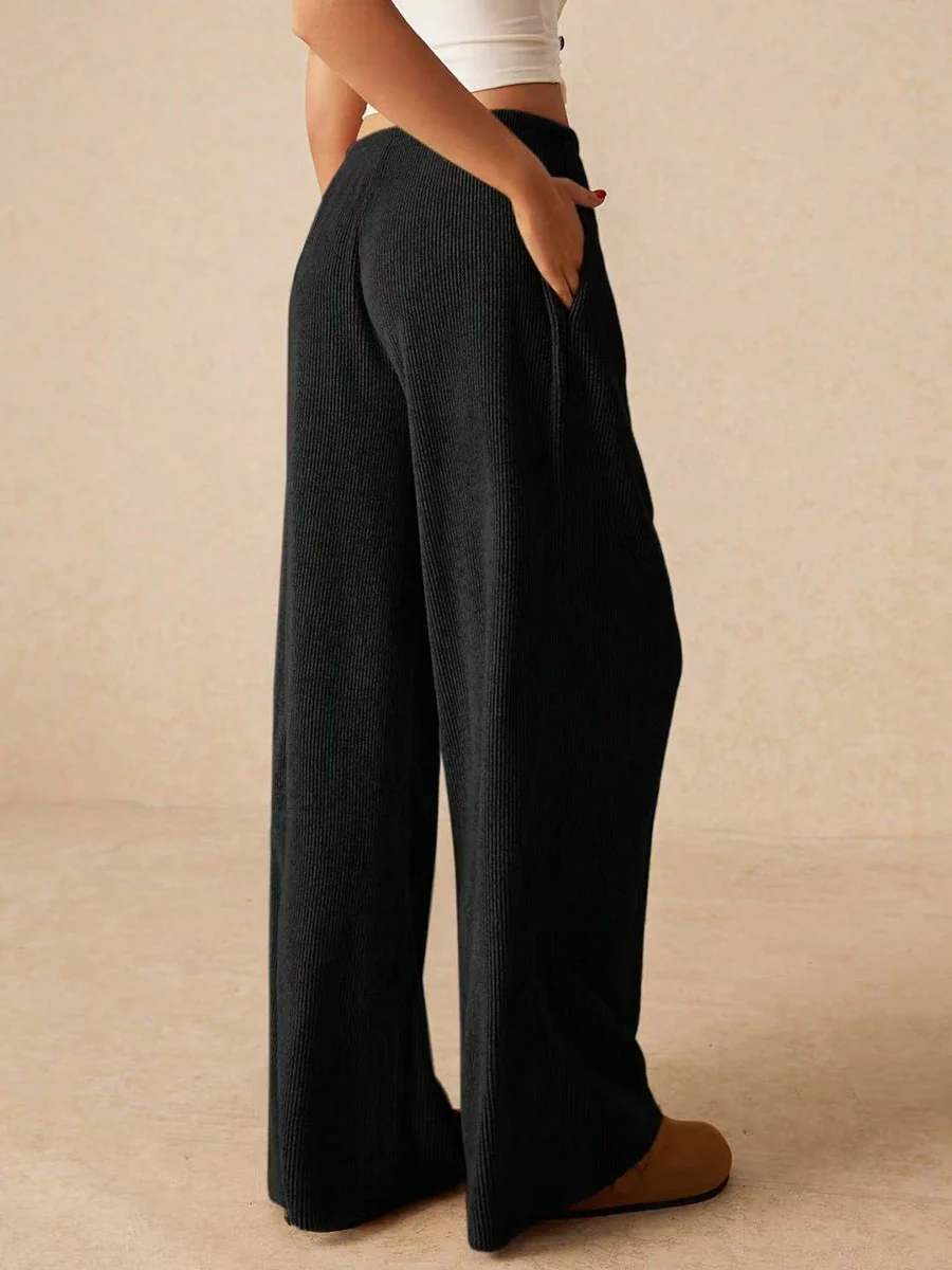 Elasticated Waist High Waisted Drawstring Solid Color Split-Joint Pants Trousers - Image 6