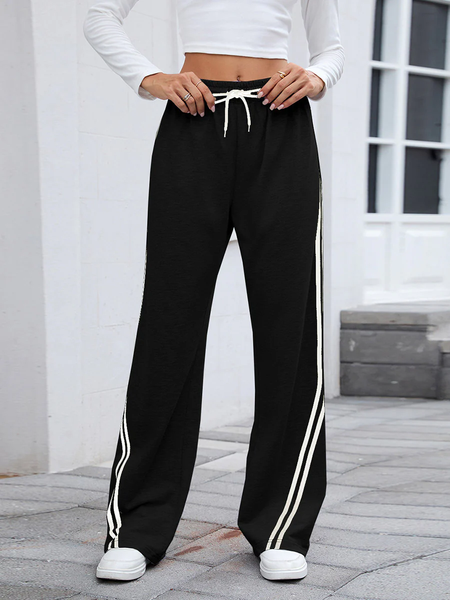 Elasticated Waist High Waisted Drawstring Split-Joint Pants Trousers - Image 2