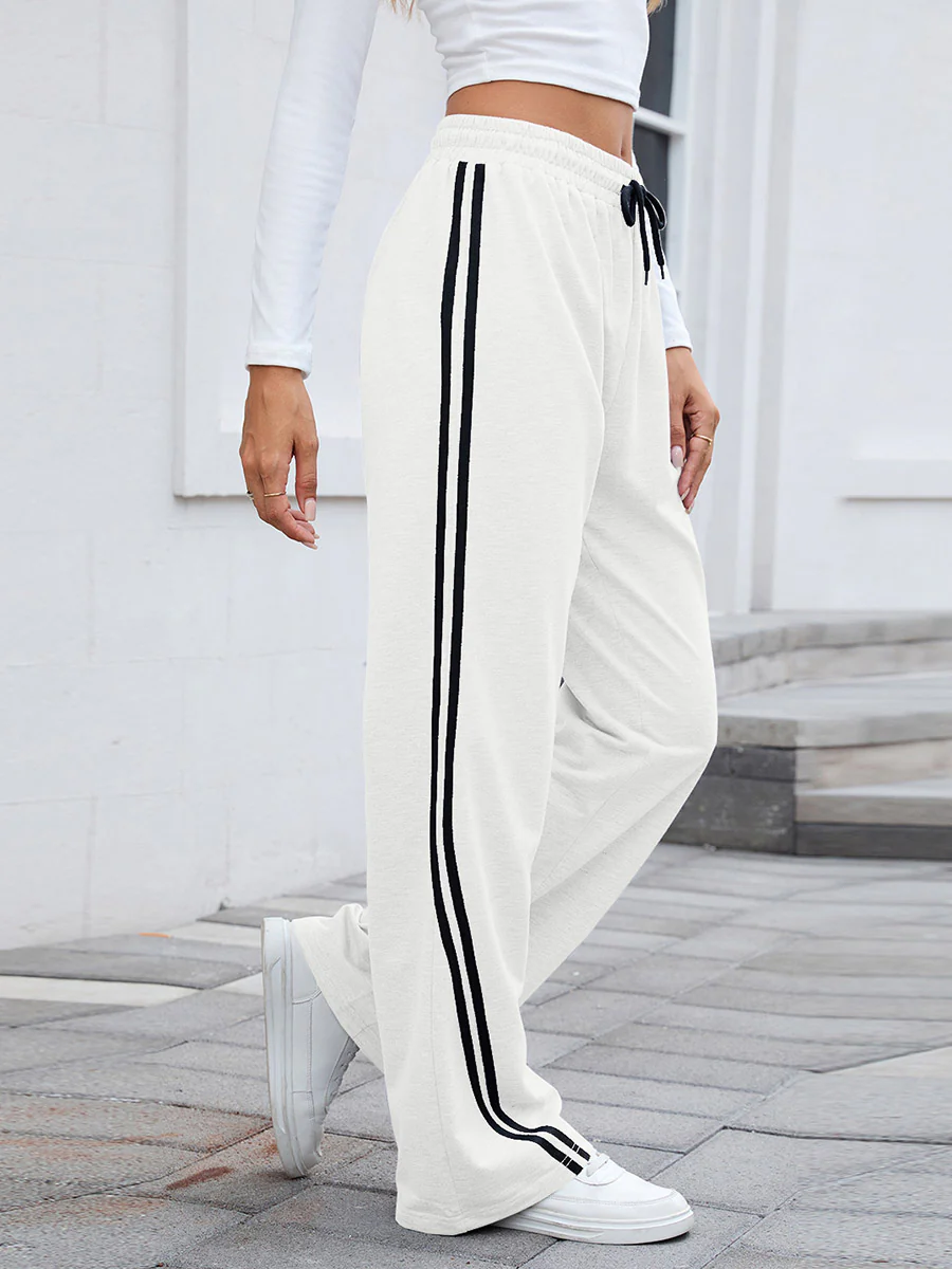 Elasticated Waist High Waisted Drawstring Split-Joint Pants Trousers - Image 4