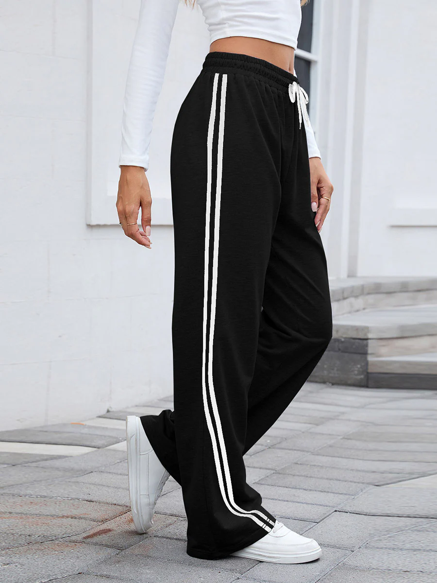 Elasticated Waist High Waisted Drawstring Split-Joint Pants Trousers - Image 8