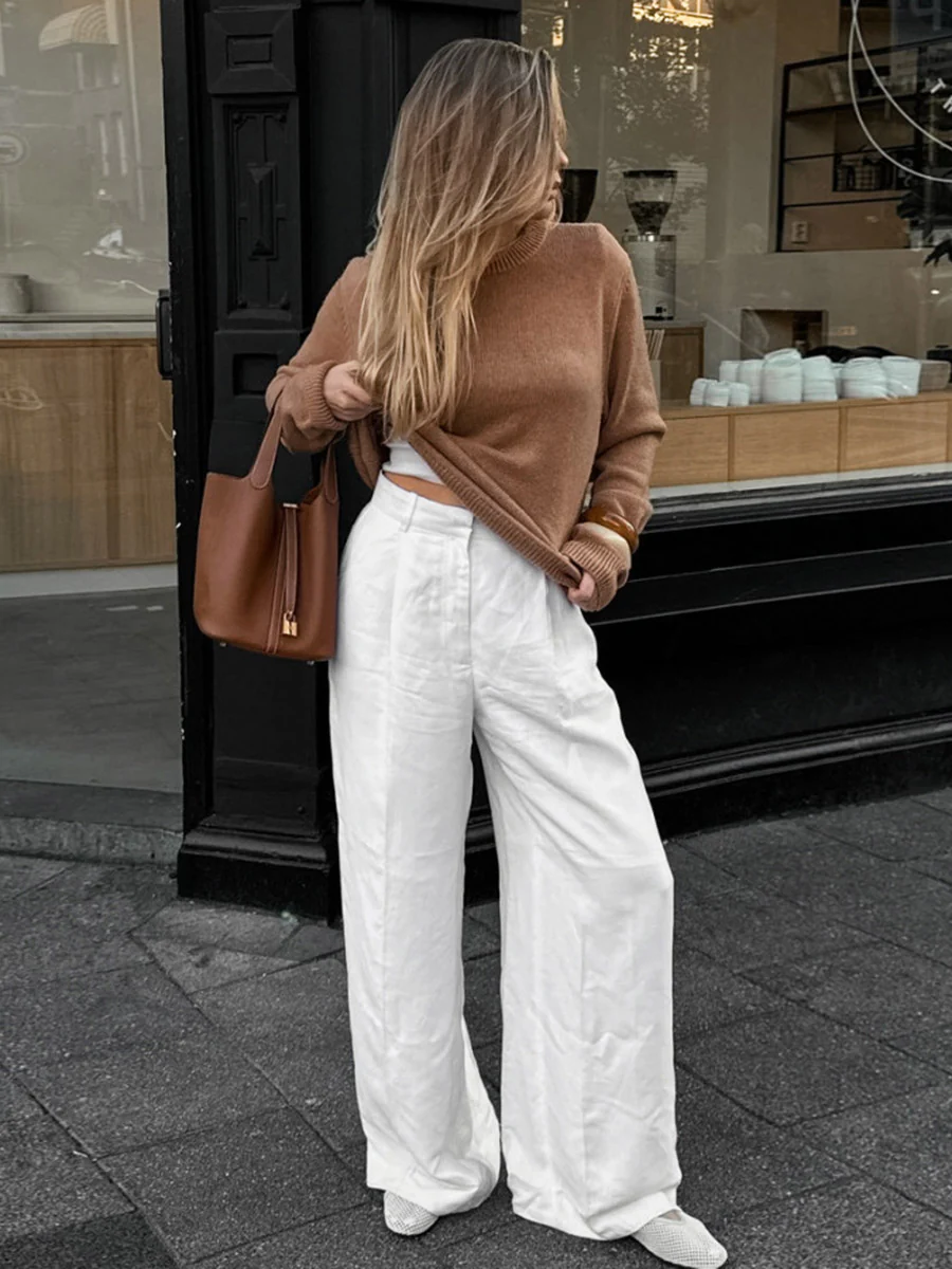 Elasticated Waist High Waisted Pleated Solid Color Split-Joint Pants - Image 6