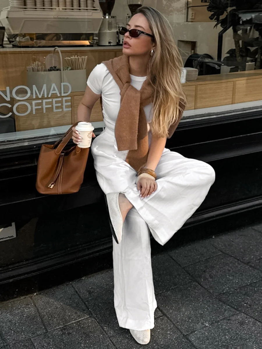 Elasticated Waist High Waisted Pleated Solid Color Split-Joint Pants - Image 8
