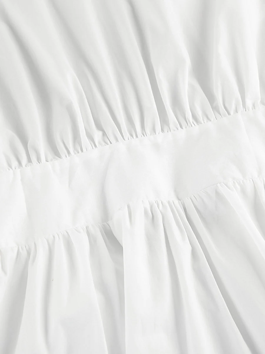 Elasticated Waist High Waisted Pleated Solid Color Split-Joint Tied Waist Round-Neck Blouses&Shirts Tops - Image 13