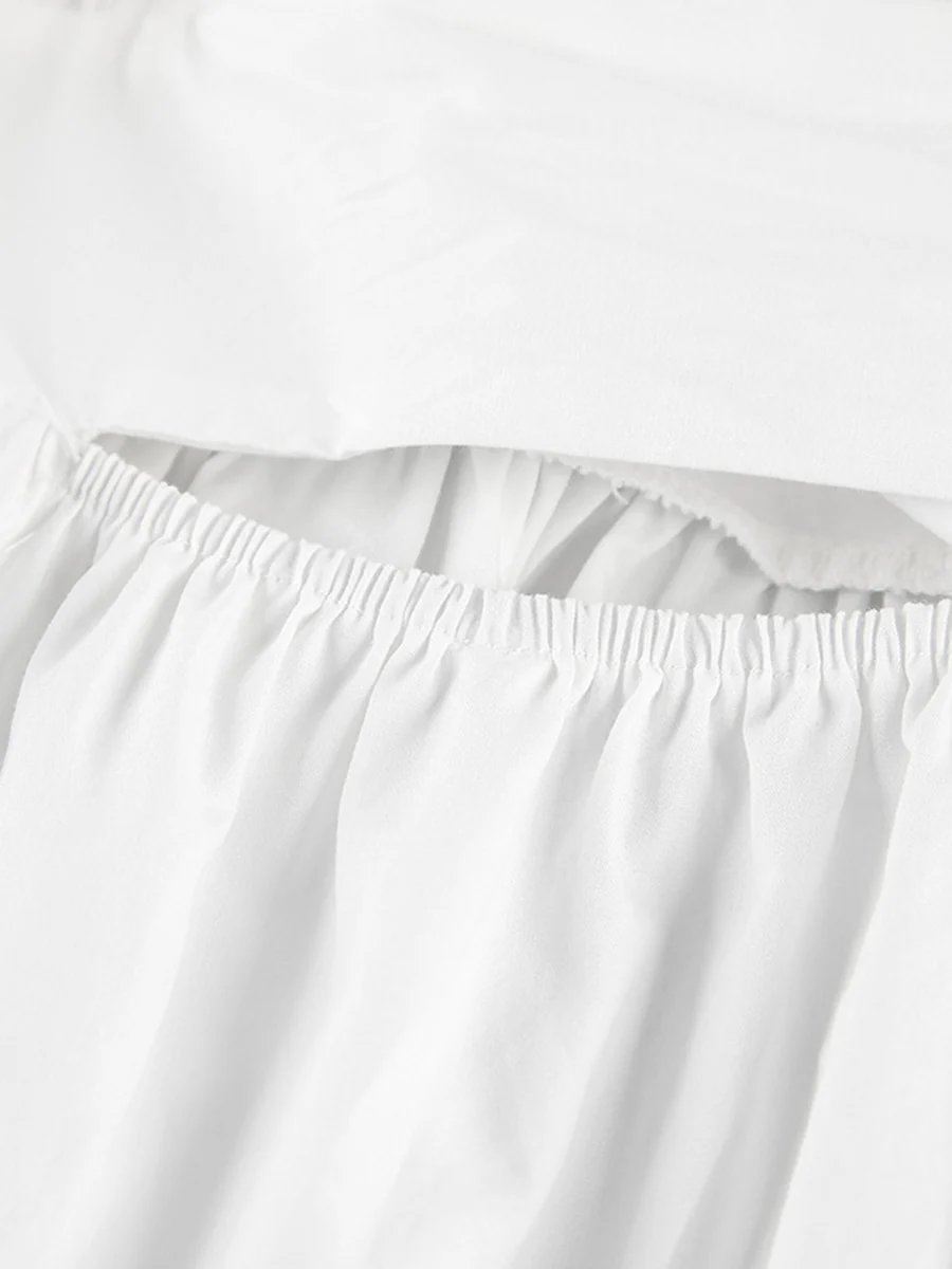 Elasticated Waist High Waisted Pleated Solid Color Split-Joint Tied Waist Round-Neck Blouses&Shirts Tops - Image 14