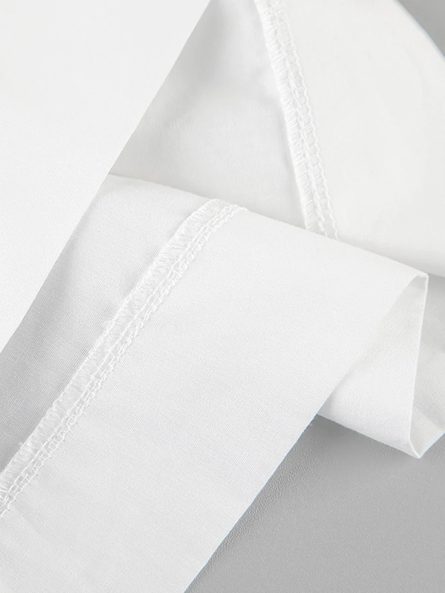 Elasticated Waist High Waisted Pleated Solid Color Split-Joint Tied Waist Round-Neck Blouses&Shirts Tops - Image 16