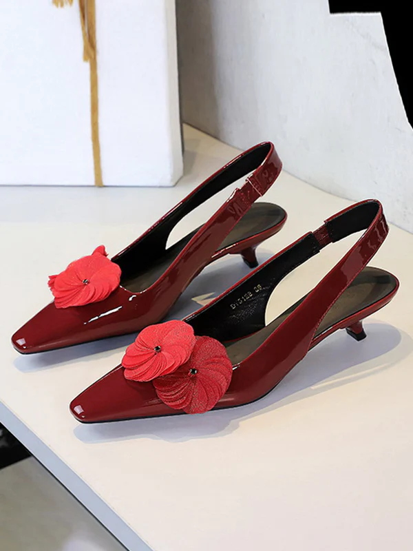 Elasticity Flower Shape Pointed-Toe Split-Joint Pumps Sling Shoes - Image 2