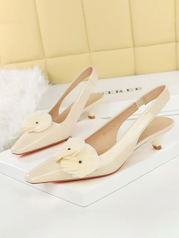 Elasticity Flower Shape Pointed-Toe Split-Joint Pumps Sling Shoes - Image 3