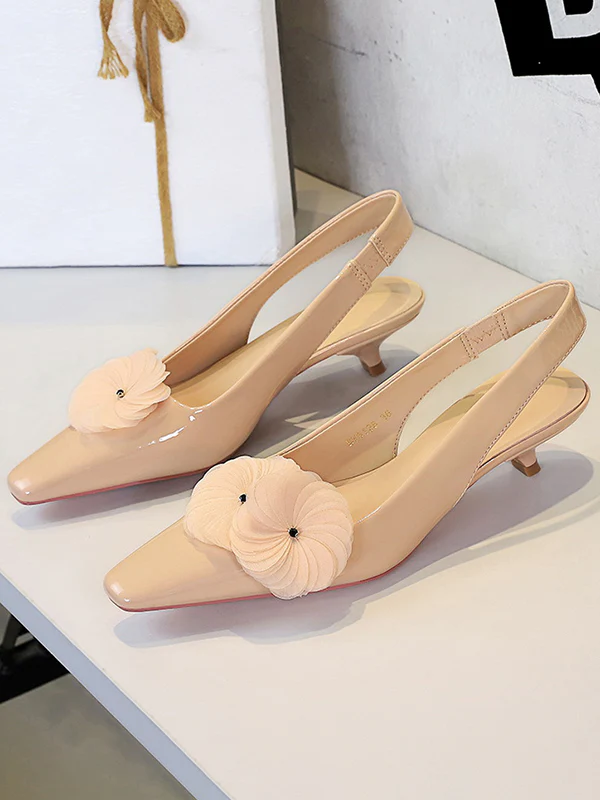 Elasticity Flower Shape Pointed-Toe Split-Joint Pumps Sling Shoes - Image 4