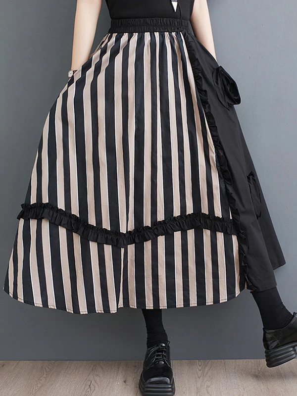 Elastics High Waisted Loose Flower-Embellished Split-Joint Skirts Bottoms - Image 4