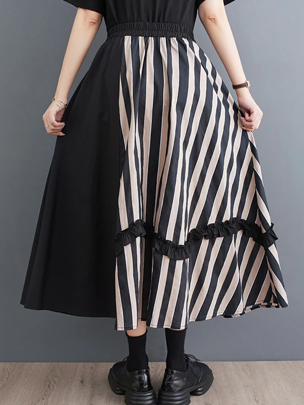 Elastics High Waisted Loose Flower-Embellished Split-Joint Skirts Bottoms - Image 6
