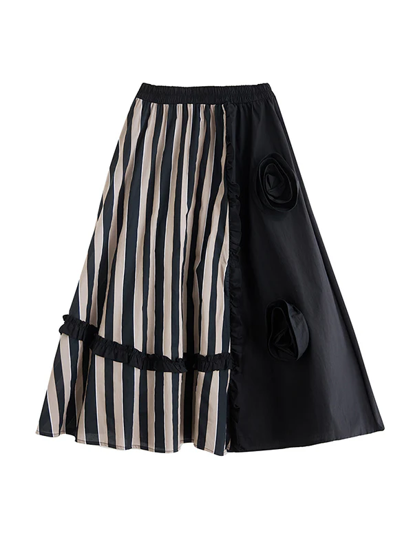 Elastics High Waisted Loose Flower-Embellished Split-Joint Skirts Bottoms - Image 7