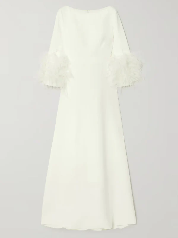 Elegant Simple Black And White Feather Long Sleeve Party Dress - Image 10