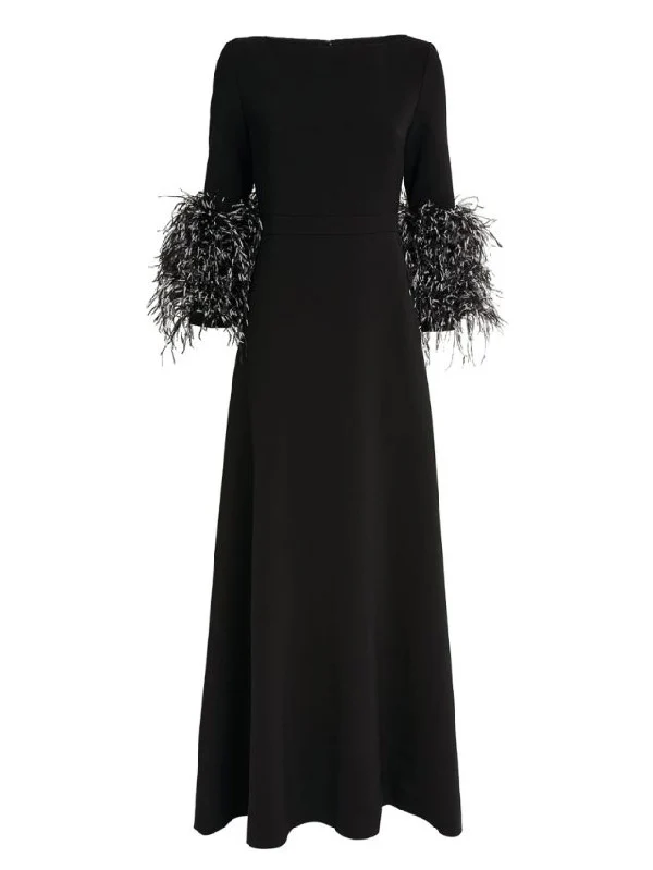 Elegant Simple Black And White Feather Long Sleeve Party Dress - Image 9