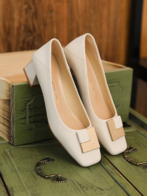 Elegant Square Buckle Chunky Square Mid Heel Shoes - Image 10