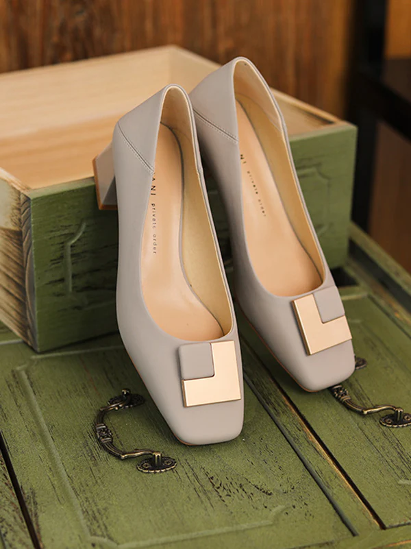 Elegant Square Buckle Chunky Square Mid Heel Shoes - Image 13
