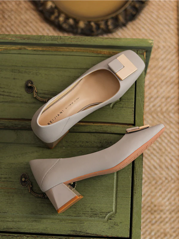 Elegant Square Buckle Chunky Square Mid Heel Shoes - Image 15