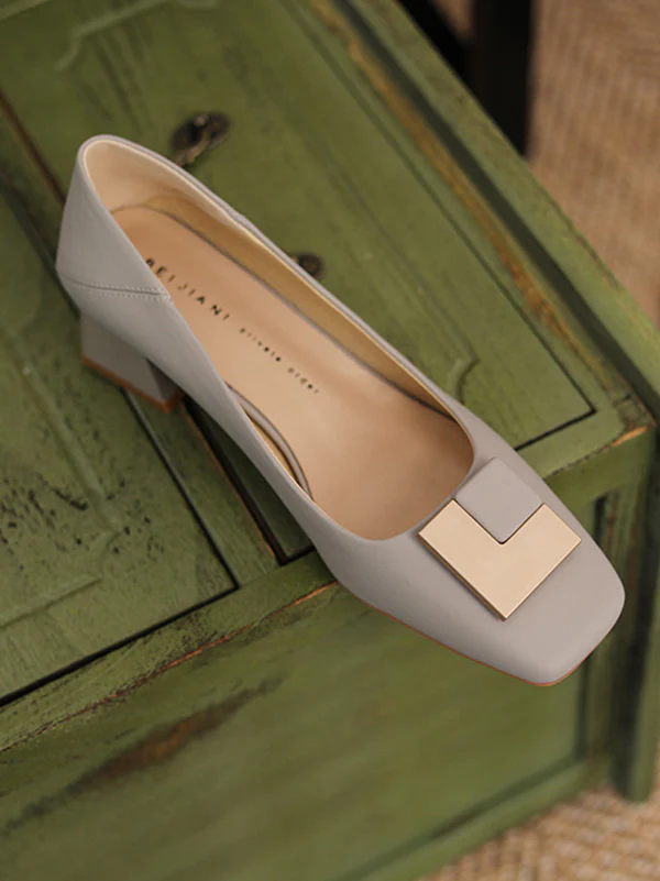 Elegant Square Buckle Chunky Square Mid Heel Shoes - Image 16