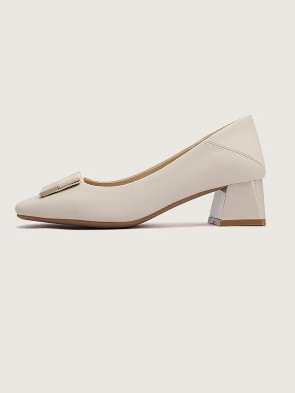 Elegant Square Buckle Chunky Square Mid Heel Shoes - Image 21