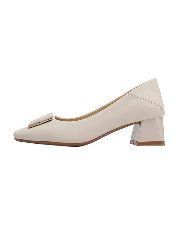 Elegant Square Buckle Chunky Square Mid Heel Shoes - Image 23