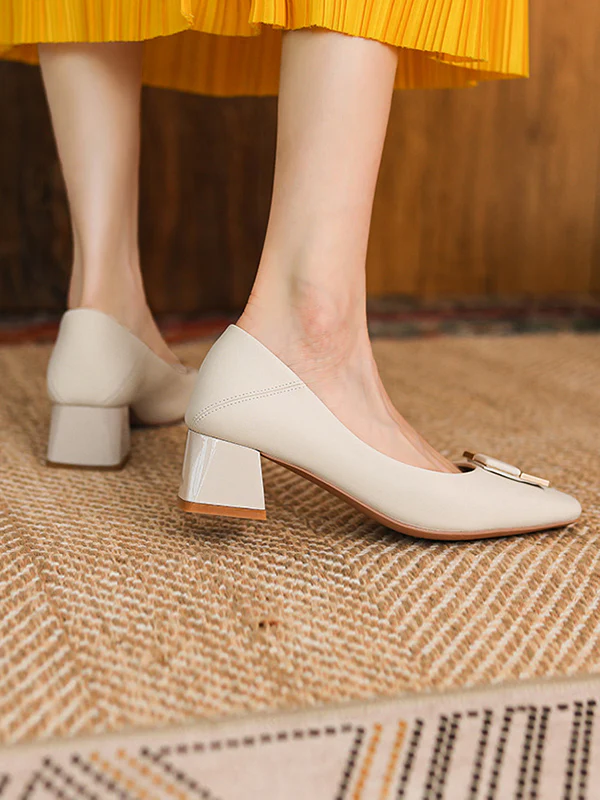 Elegant Square Buckle Chunky Square Mid Heel Shoes - Image 4