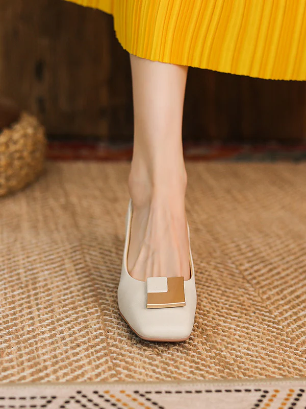 Elegant Square Buckle Chunky Square Mid Heel Shoes - Image 5