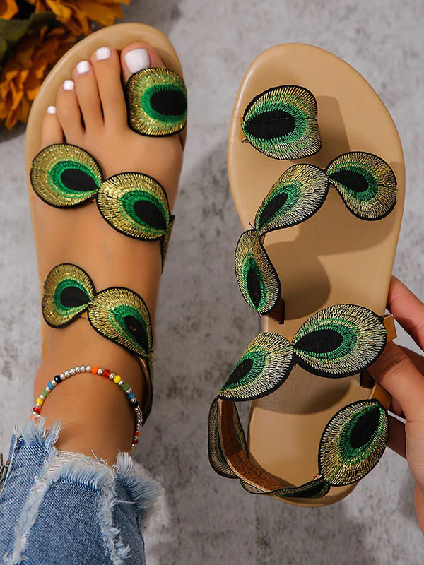 Embroidered Open Toe Split-Joint Sandals - Image 2