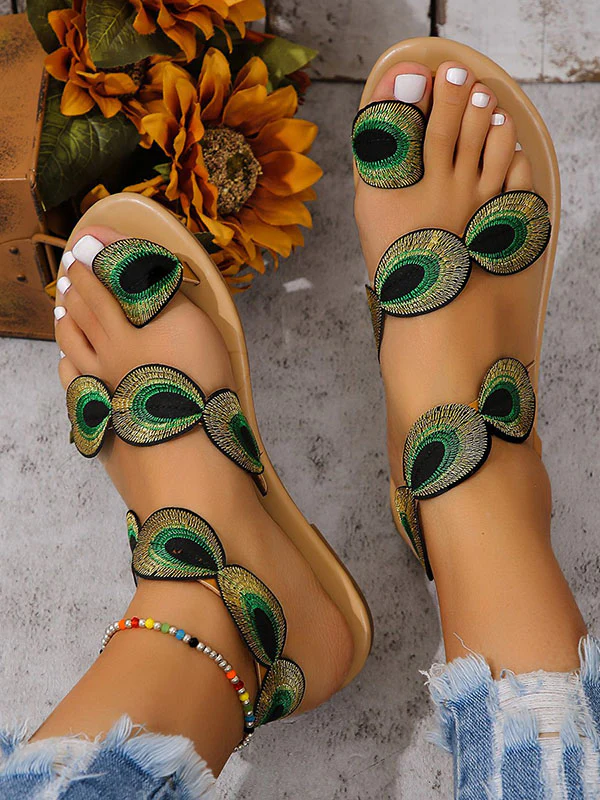 Embroidered Open Toe Split-Joint Sandals - Image 3