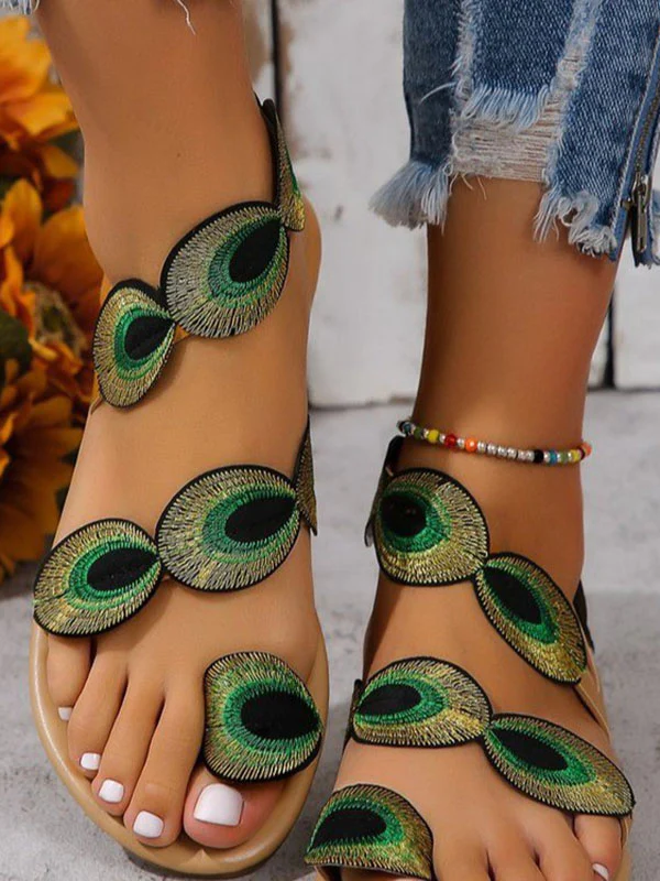 Embroidered Open Toe Split-Joint Sandals - Image 4