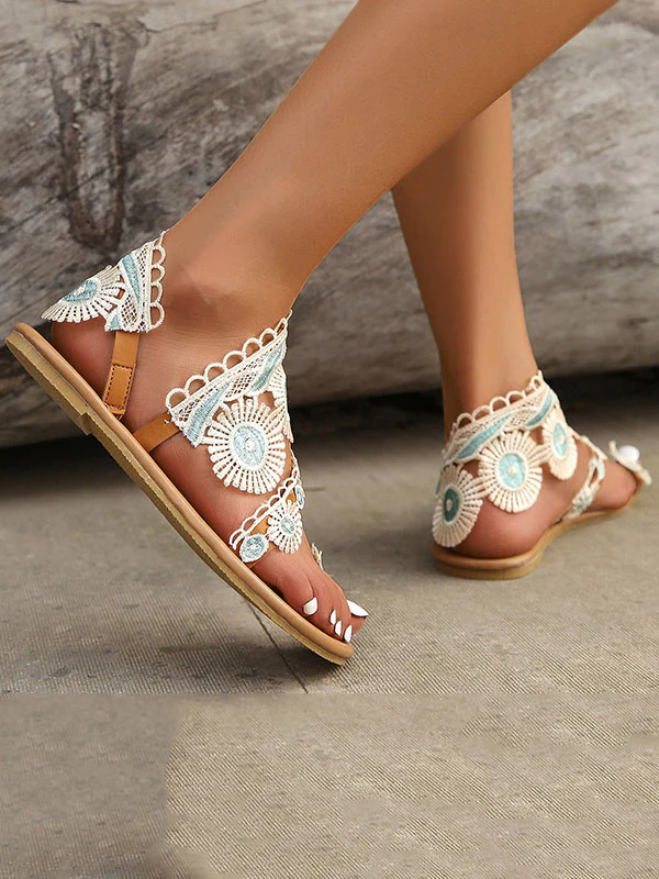 Embroidered Open Toe Split-Joint Sandals - Image 4