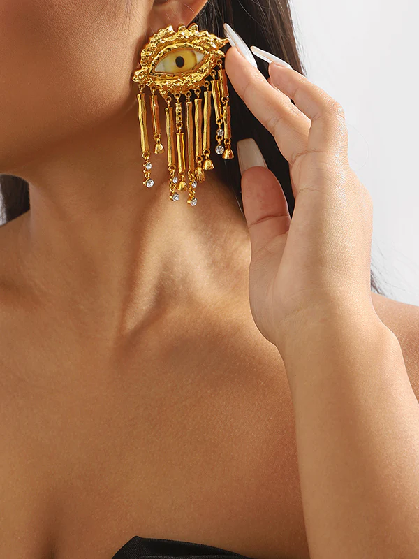 Eye Shape Geometric Tasseled Drop Earrings Earrings Accessories - Image 2