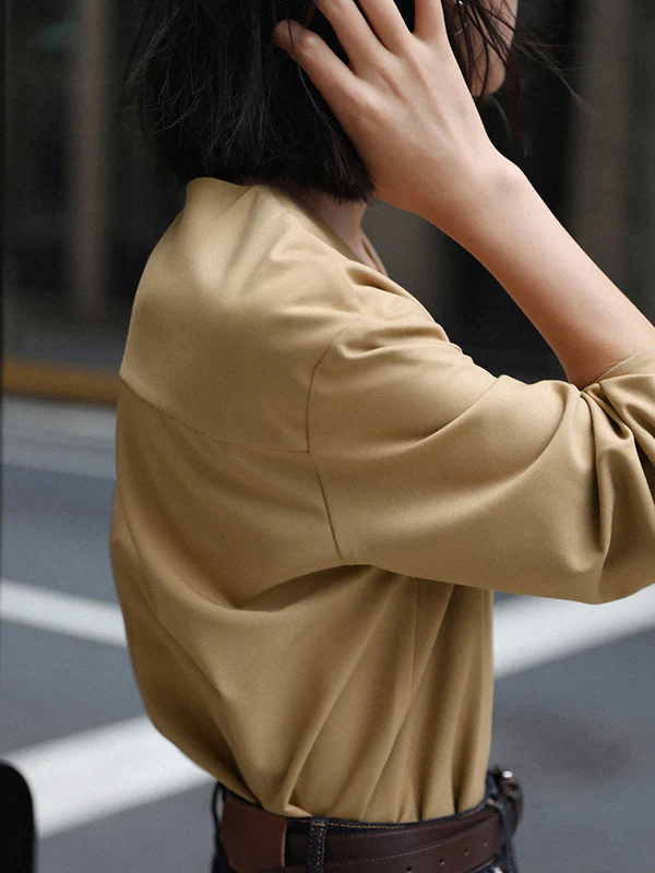 False Two Long Sleeves Buttoned Solid Color V-Neck Blouses&Shirts Tops - Image 4