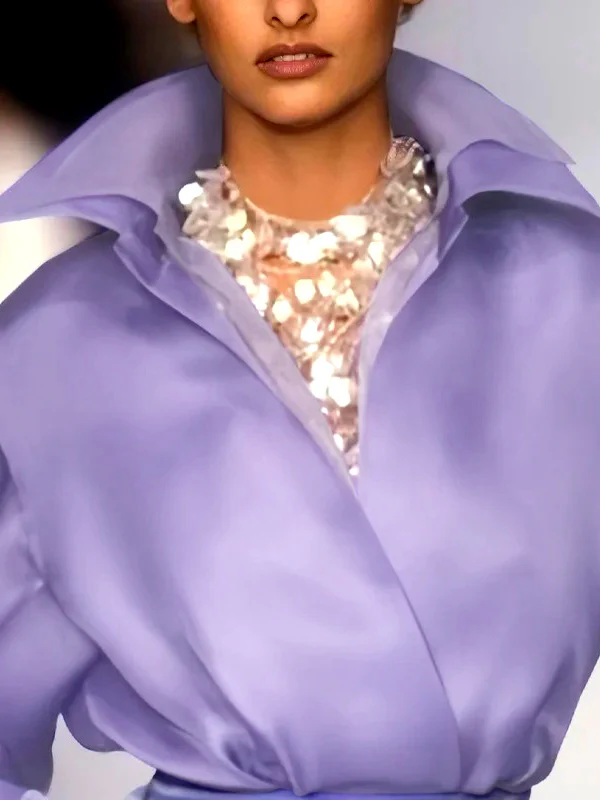 False Two Long Sleeves Solid Color Split-Joint Lapel Blouses&Shirts Tops - Image 3