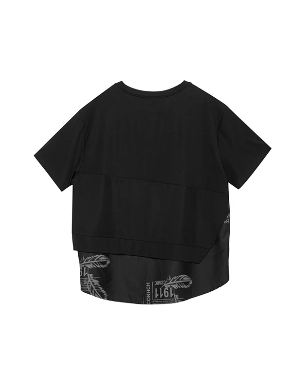 False Two Loose Printing Split-Joint Round-Neck T-Shirts Tops - Image 13
