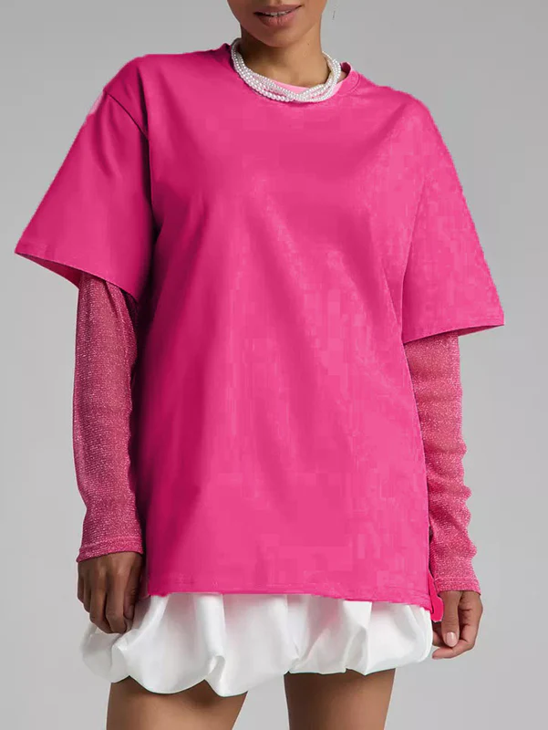 False Two Loose See-Through Split-Joint Sun Protection Round-Neck T-Shirts - Image 2