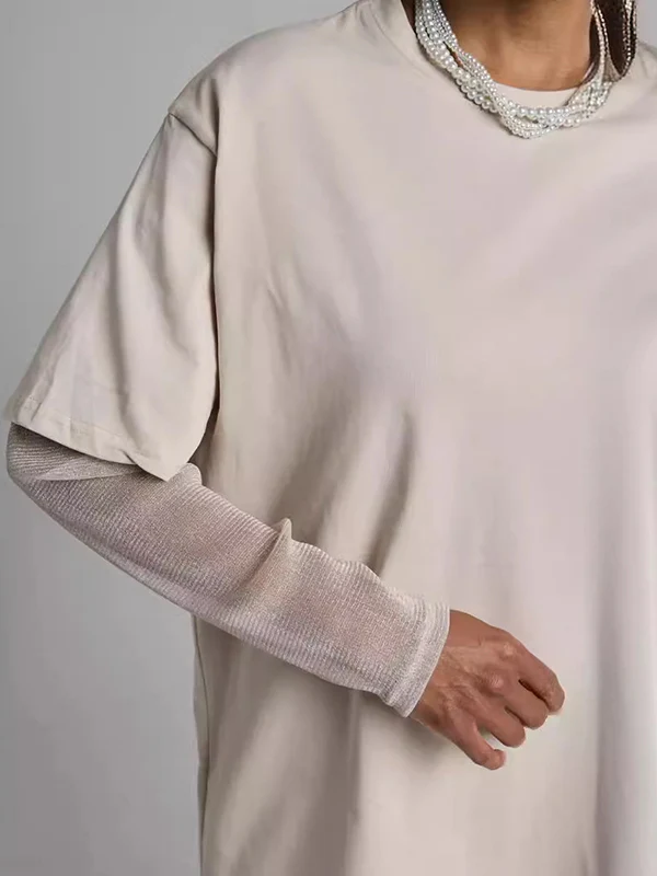 False Two Loose See-Through Split-Joint Sun Protection Round-Neck T-Shirts - Image 9