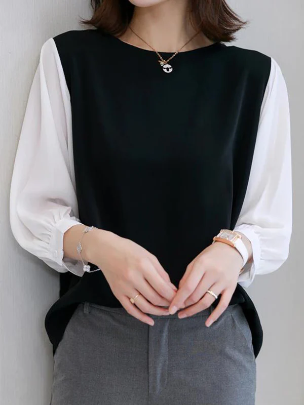 False Two Loose Split-Joint Round-Neck T-Shirts Tops - Image 2