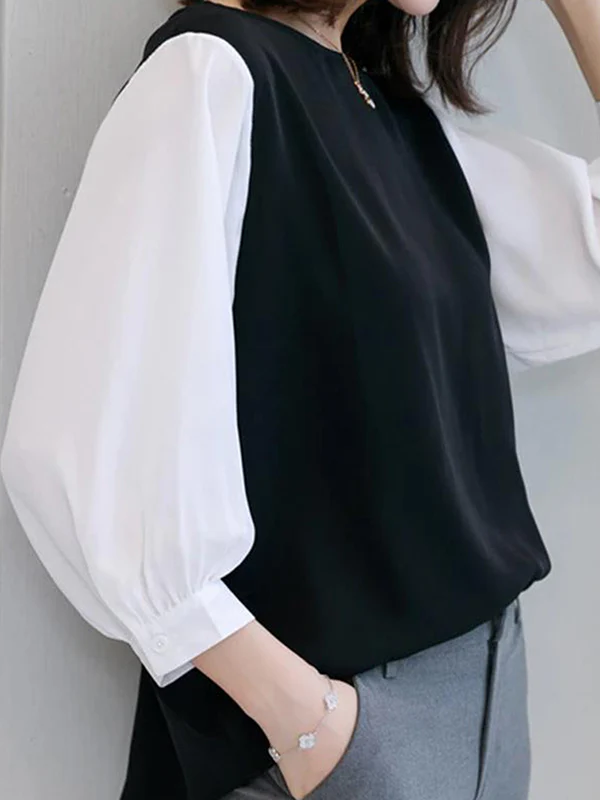 False Two Loose Split-Joint Round-Neck T-Shirts Tops - Image 3