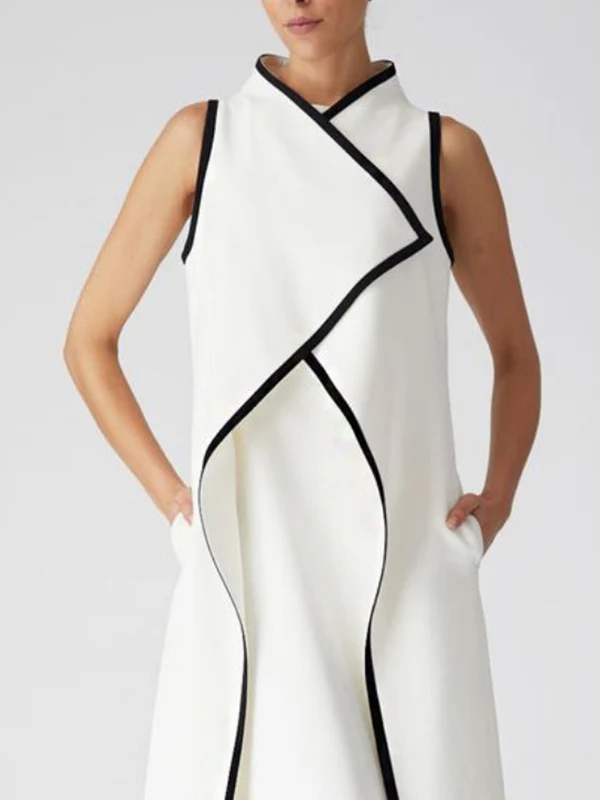False Two Sleeveless Solid Color Midi Dresses - Image 2