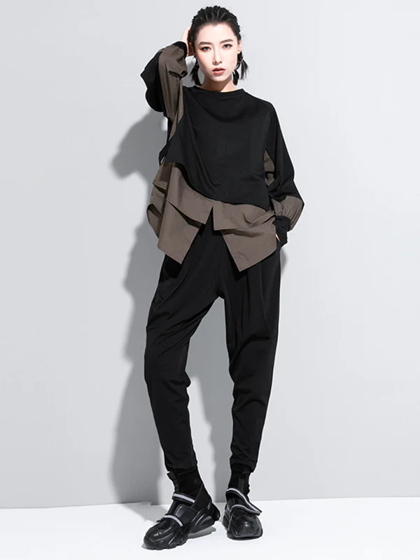 False Two Split-Joint Long Sleeve T-Shirt - Image 3