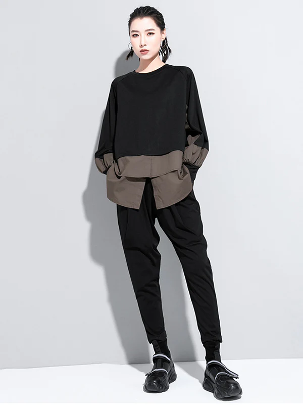 False Two Split-Joint Long Sleeve T-Shirt - Image 5