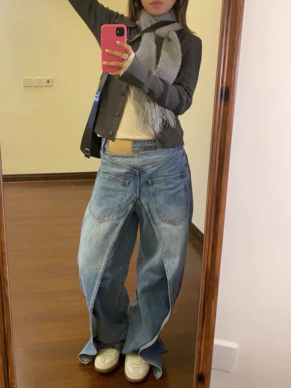 False Two Wide Leg Pockets Reversible Jean Pants Bottoms - Image 14