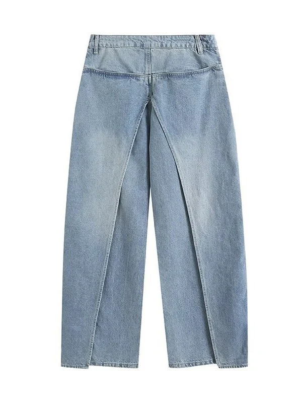 False Two Wide Leg Pockets Reversible Jean Pants Bottoms - Image 19