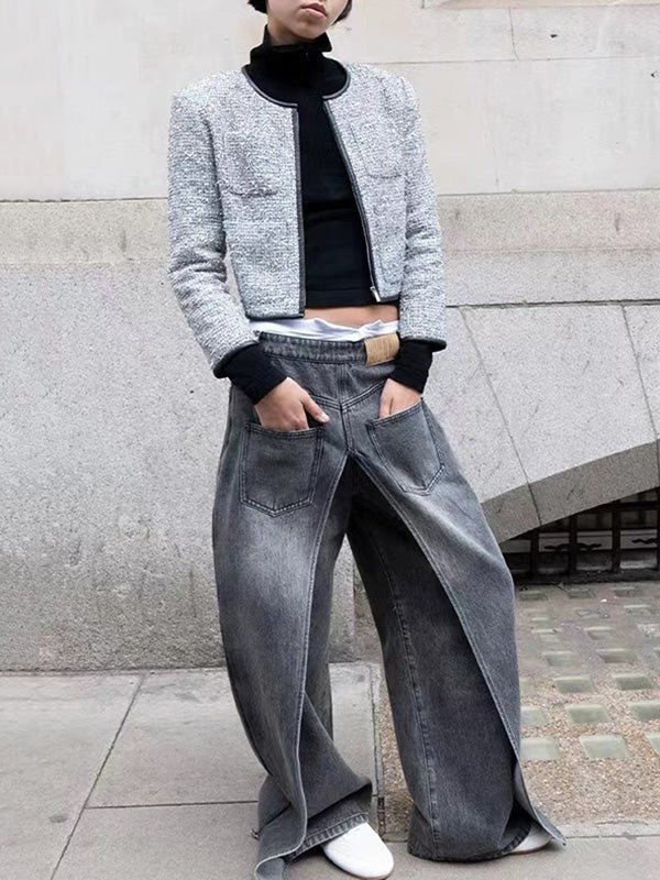 False Two Wide Leg Pockets Reversible Jean Pants Bottoms - Image 4