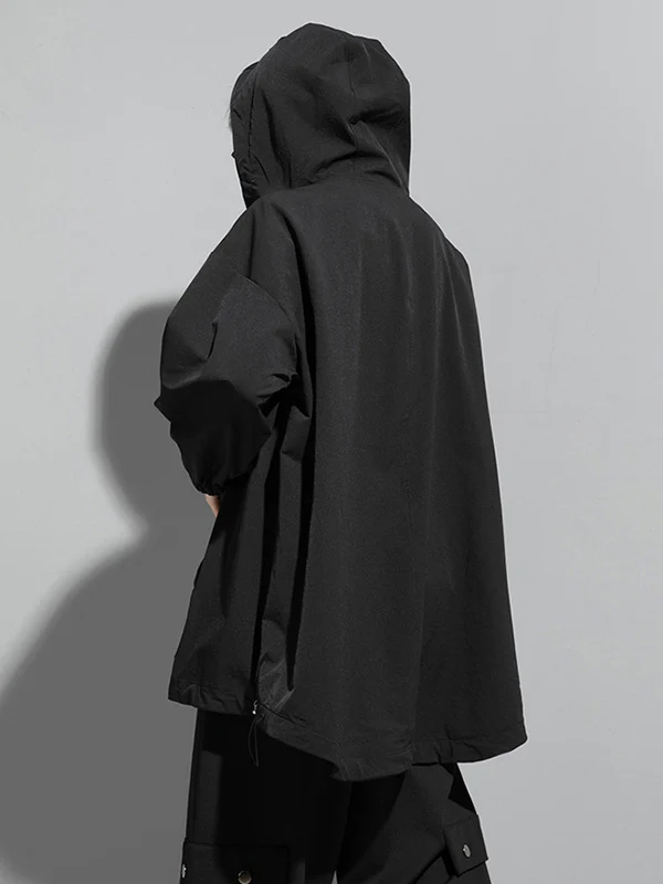 Fashion Irregularity Loose Solid Color Zipper Hooded Outerwear - Image 10