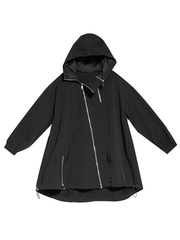 Fashion Irregularity Loose Solid Color Zipper Hooded Outerwear - Image 18